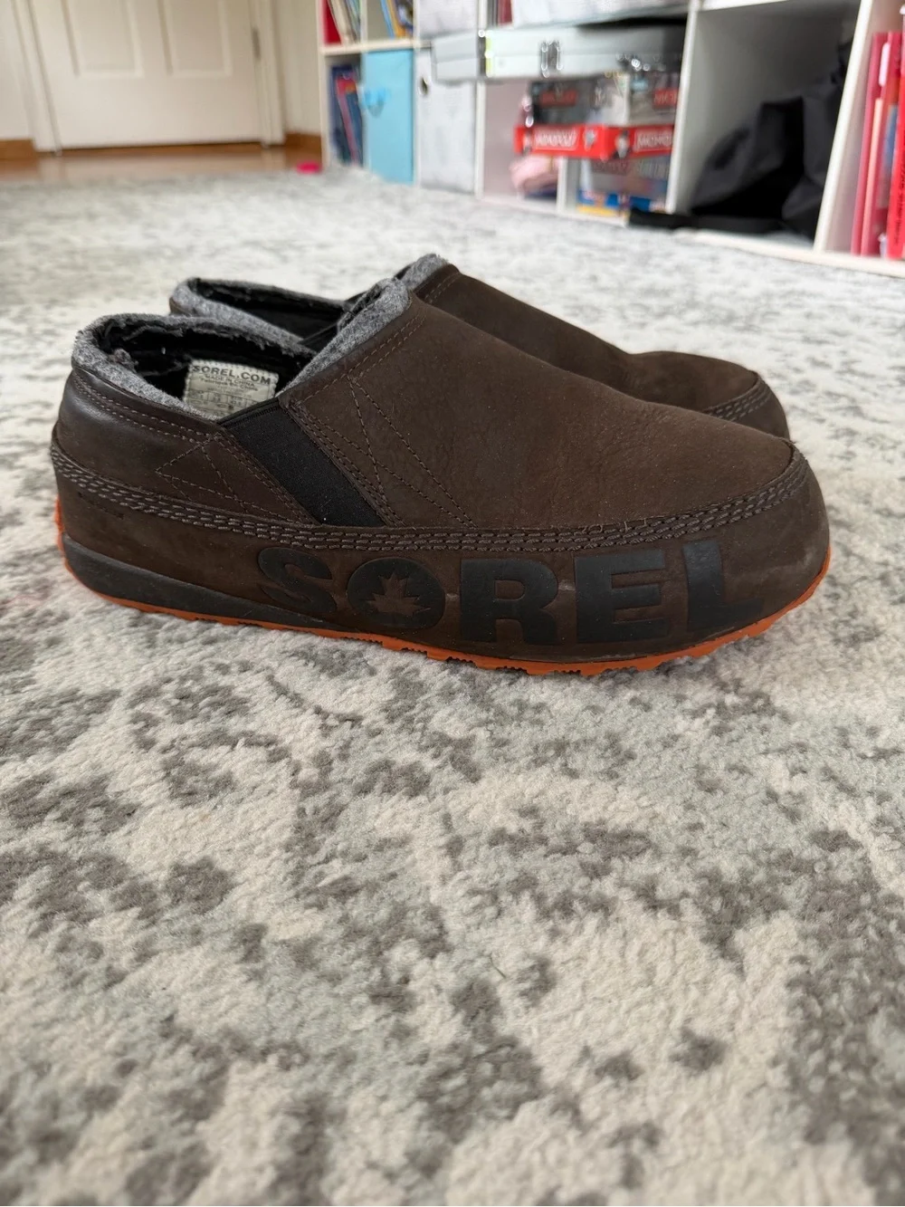 Sorel Brown Slip-On Snow Clog with Orange Sole